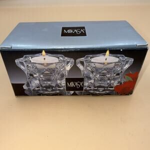 Mikasa Sparkling Star Votive Candle Holders Pair QQ227 UNUSED OPEN BOX